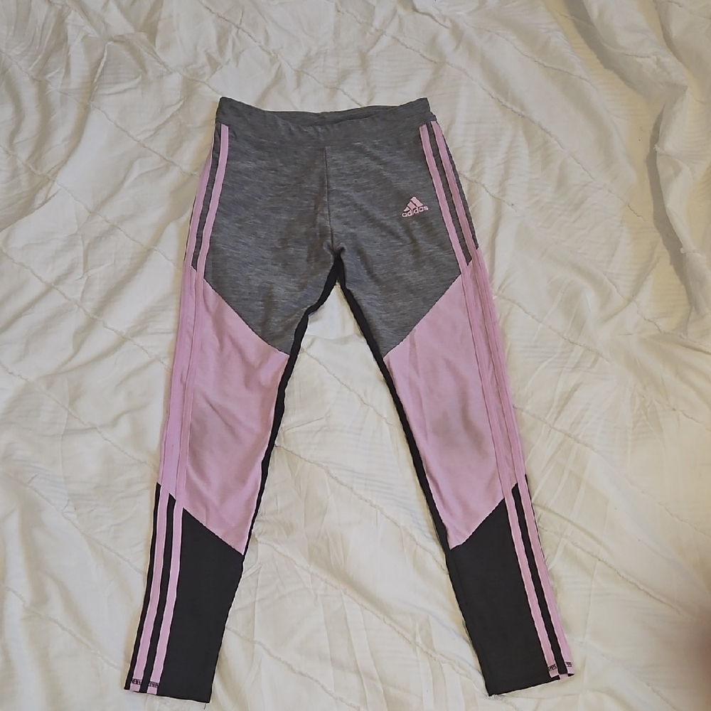 adidas Girls' Pink and Gray Colorblock Performance Leggings